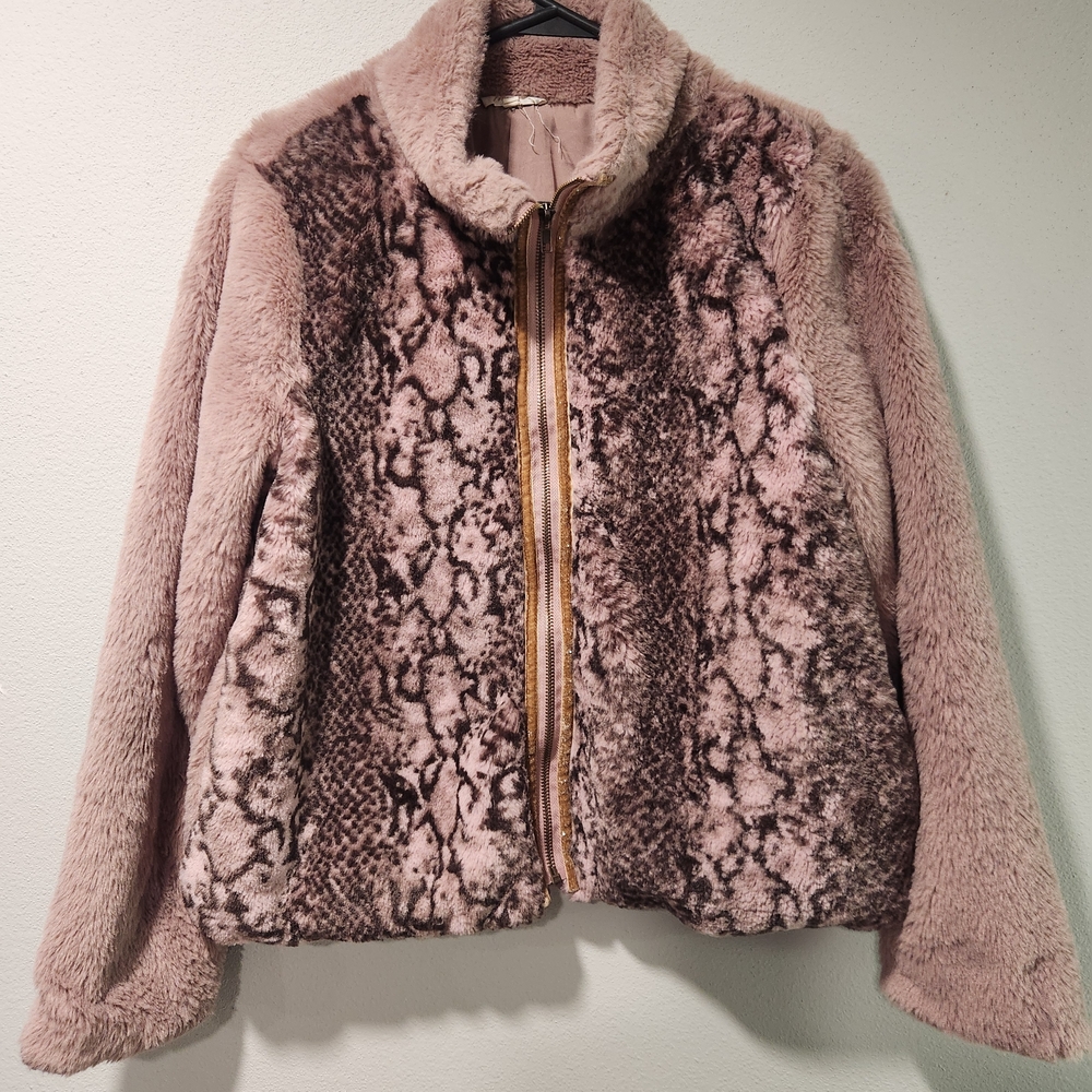 Mystree Pink and Brown Textured Teddy Jacket